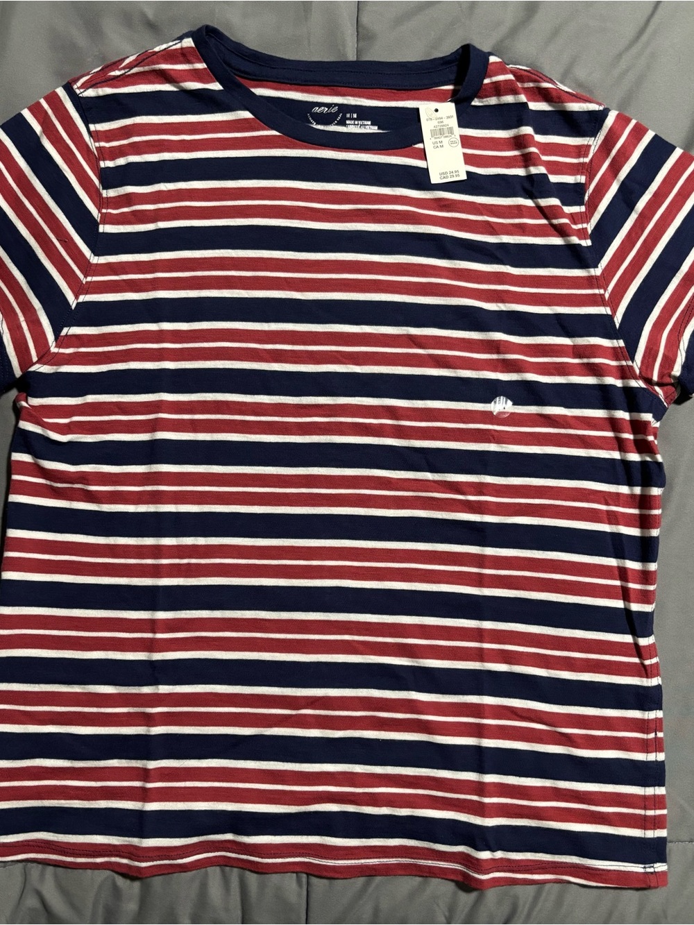 aerie Striped Crew Tee in Red, Navy & White